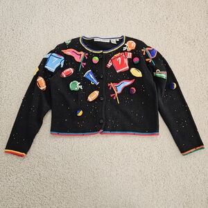 Vtg Michael Simon Cardigan Sweater Medium Cheerleader Football Embellished 1994